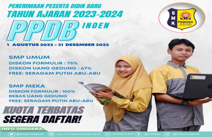 Pendaftaran Peserta Didik Baru Tahun Pelajaran 2023-2024 SMK PEMUDA KRIAN SUDAH DIBUKA loh